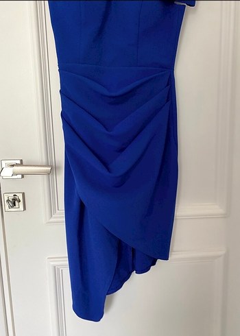 Mavi Drapeli Mini Abiye Elbise - Görsel 15