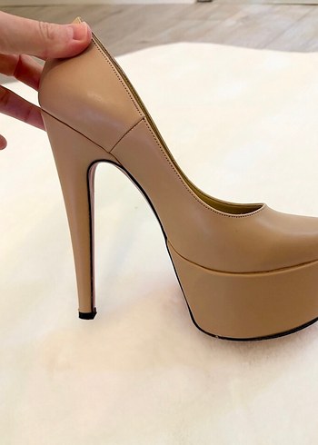 Bej Deri platform Topuklu Kadın Ayakkabı - Görsel 10