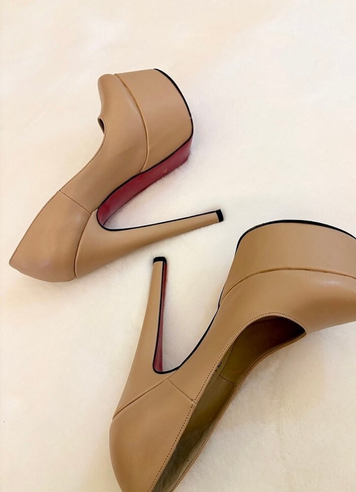 Bej Deri platform Topuklu Kadın Ayakkabı - Görsel 3