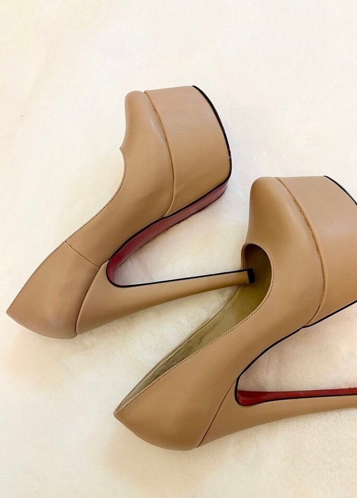 Bej Deri platform Topuklu Kadın Ayakkabı - Görsel 2