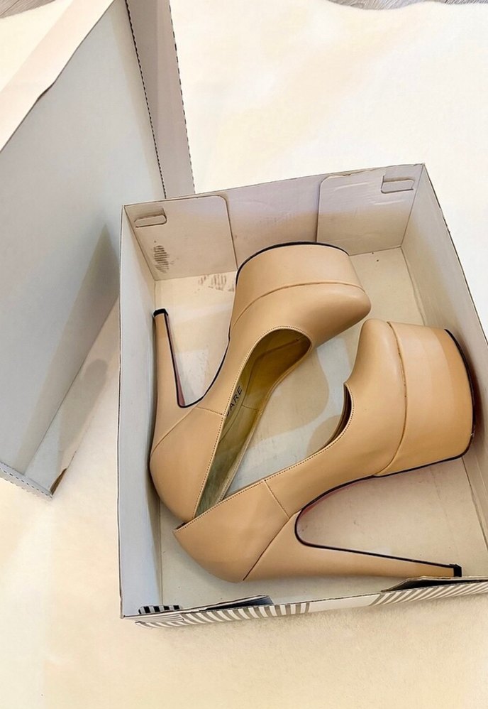Bej Deri platform Topuklu Kadın Ayakkabı - Görsel 4