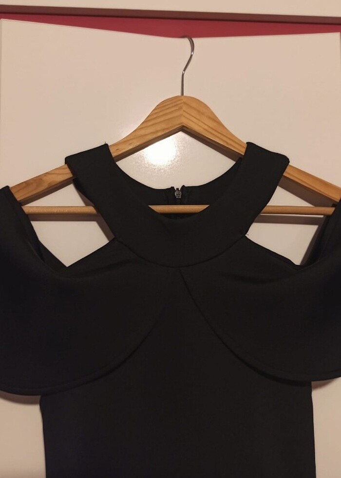 Siyah diz boyu elbise - Görsel 5