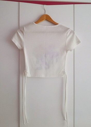 Koton ipli desenli kısa kollu crop - Görsel 5