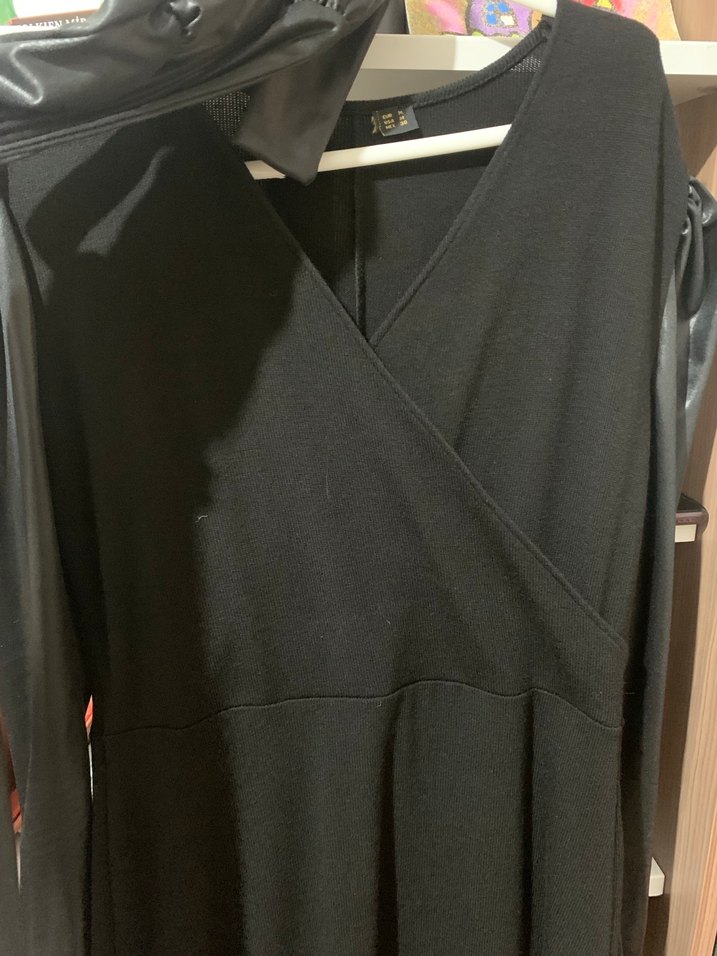 Kadın Siyah Deri Uzun Elbise - Görsel 3