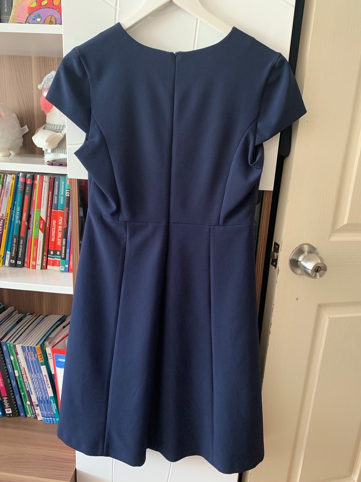 Lacivert V Yakalı Midi  Elbisesi - Görsel 2