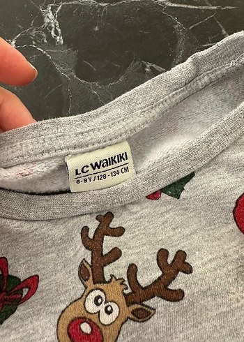 8 Yaş Beden Çocuk Gri Pamuklu Baskılı Sweatshirt