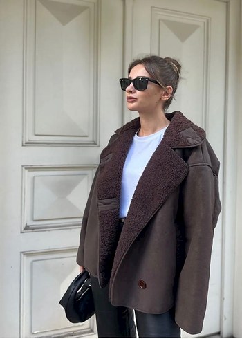 diğer Beden kahverengi Renk Zara viral Pelüş yaka ceket