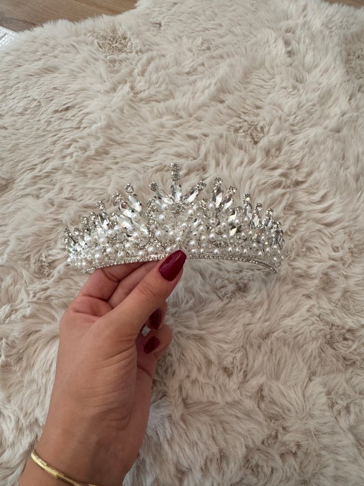 Beyaz Parlak incili Gelin Tacı - Görsel 4