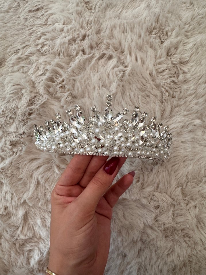 Beyaz Parlak incili Gelin Tacı - Görsel 2