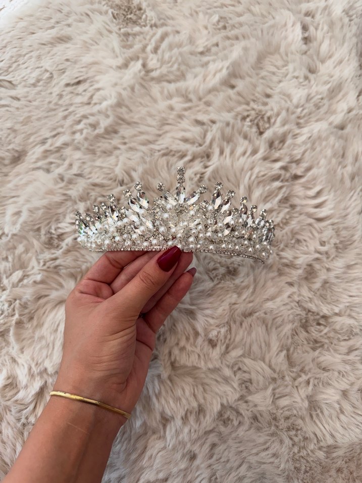 Beyaz Parlak incili Gelin Tacı - Görsel 5