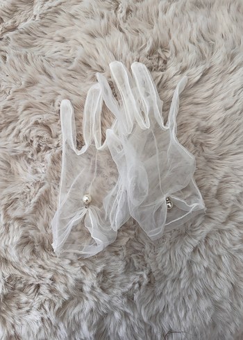 Dantel Detaylı Beyaz Kadın Eldiven - Görsel 2