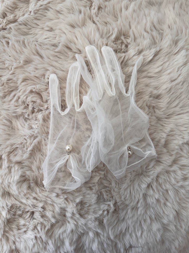 Dantel Detaylı Beyaz Kadın Eldiven - Görsel 2
