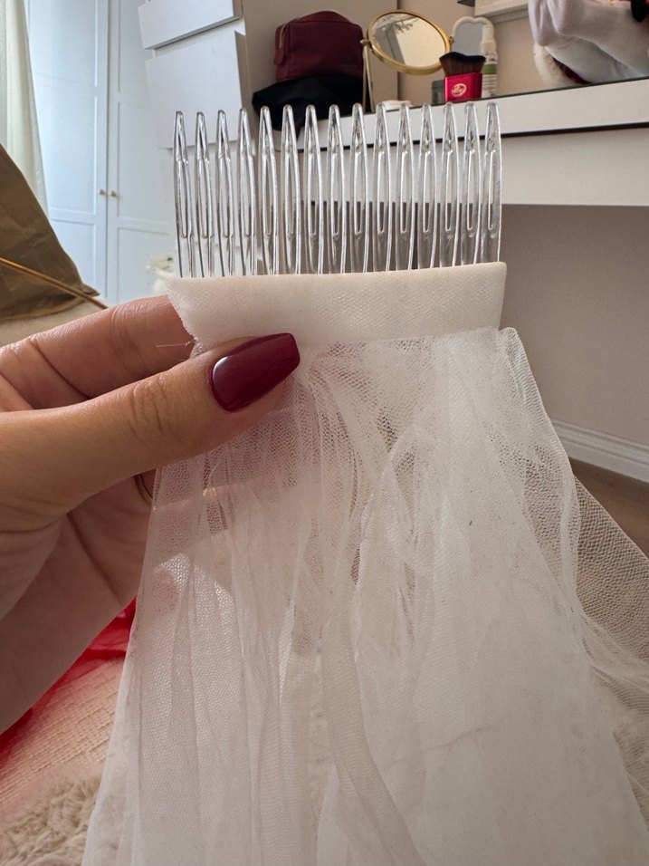 Minimalist Beyaz Drape Gelin Duvağı - Görsel 2