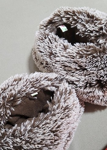 Gri Peluş Kirpi Kız Ev Terliği patik peluş - Görsel 5