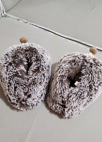 Gri Peluş Kirpi Kız Ev Terliği patik peluş - Görsel 2