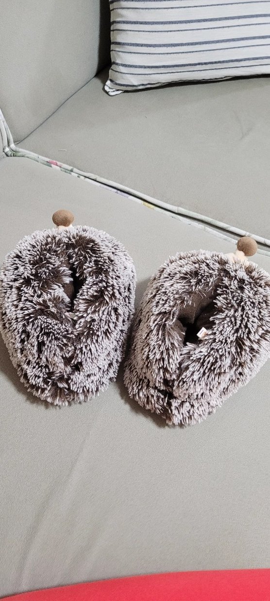 Gri Peluş Kirpi Kız Ev Terliği patik peluş - Görsel 2