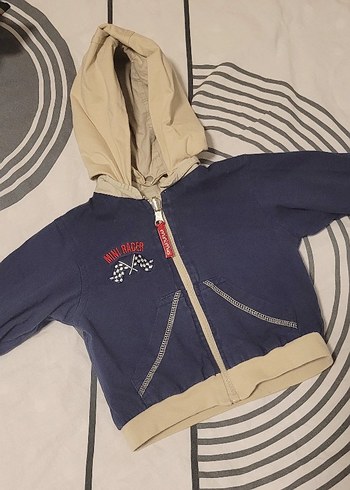 Bej Kapüşonlu Fermuarlı Erkek Çocuk Ceketi çift taraflı - Görsel 2