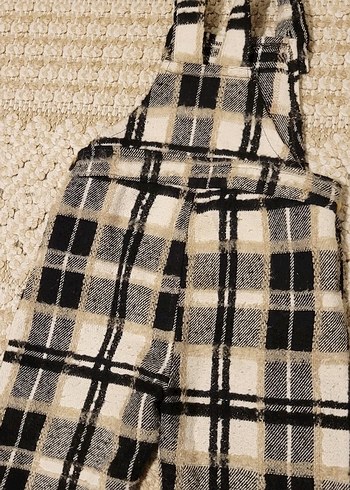 Kızlar İçin kahverengi Kareli Yün Askılı Tulum unisex ürün - Görsel 7