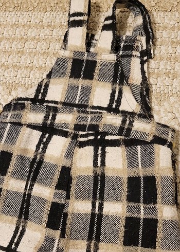 Kızlar İçin kahverengi Kareli Yün Askılı Tulum unisex ürün - Görsel 3