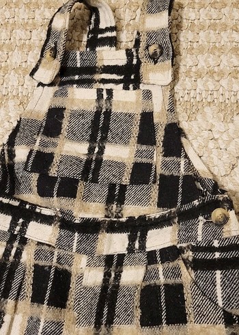 Kızlar İçin kahverengi Kareli Yün Askılı Tulum unisex ürün - Görsel 5