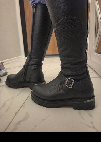 Tokalı Siyah Deri Biker Dizüstü Kadın Çizme harley davidson - Görsel 5