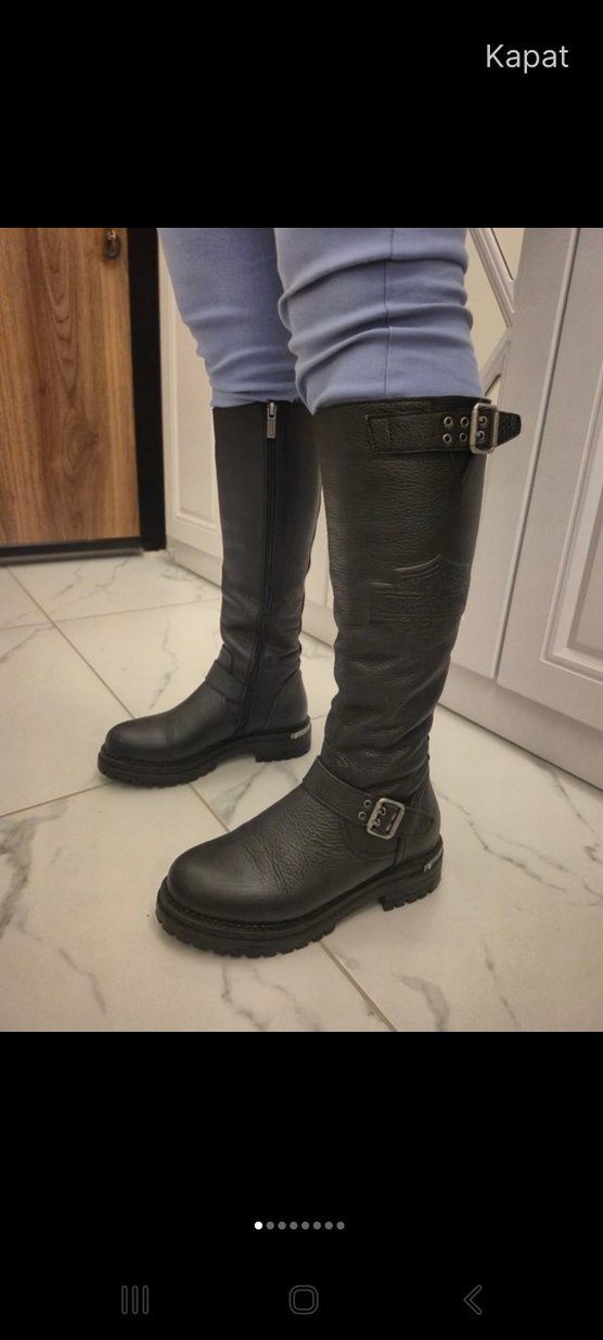 Tokalı Siyah Deri Biker Dizüstü Kadın Çizme harley davidson - Görsel 2