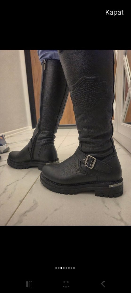 Tokalı Siyah Deri Biker Dizüstü Kadın Çizme harley davidson - Görsel 5