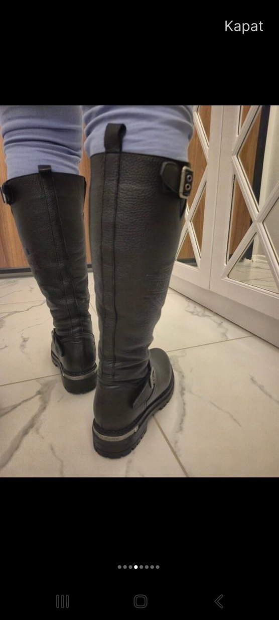Tokalı Siyah Deri Biker Dizüstü Kadın Çizme harley davidson - Görsel 4