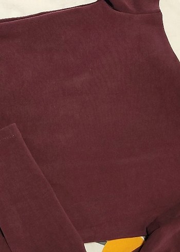 Bordo Süet Yaka ve Uzun Kollu kadın tek omuz bady - Görsel 4