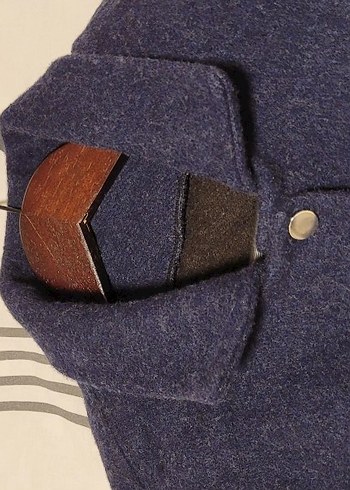 Düğmeli lacivert Yün Kadın bomber Ceket - Görsel 5