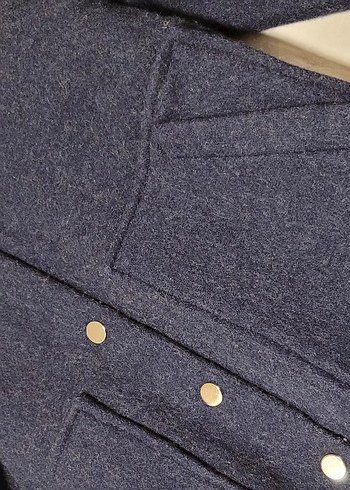 Düğmeli lacivert Yün Kadın bomber Ceket - Görsel 3