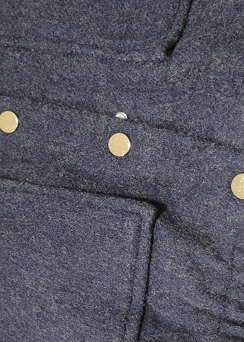 Düğmeli lacivert Yün Kadın bomber Ceket - Görsel 4