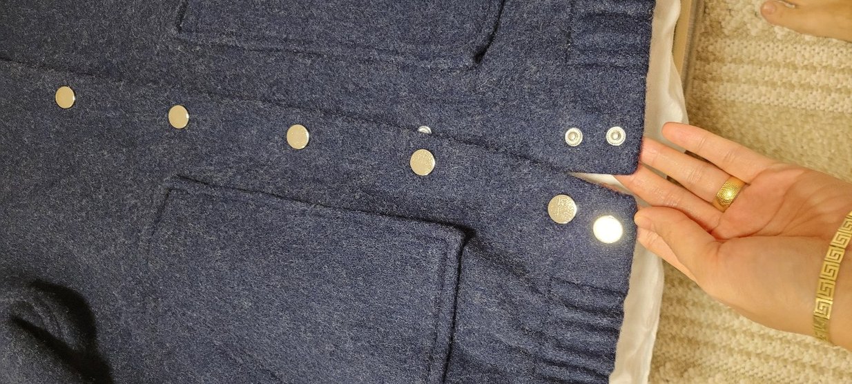 Düğmeli lacivert Yün Kadın bomber Ceket - Görsel 4