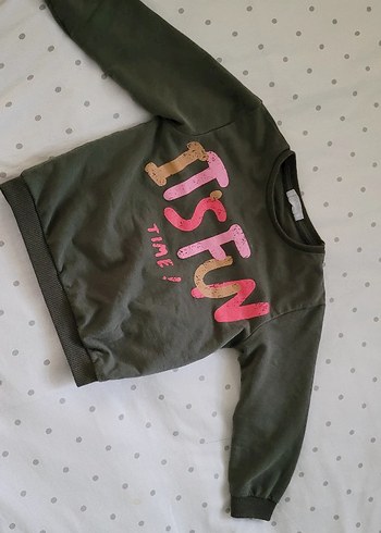 Kız Çocuk haki yeşil Uzun Kollu Sweatshirt - Görsel 2