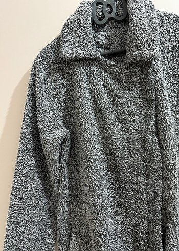 Gri Uzun Peluş Kadın Kaban - Görsel 5