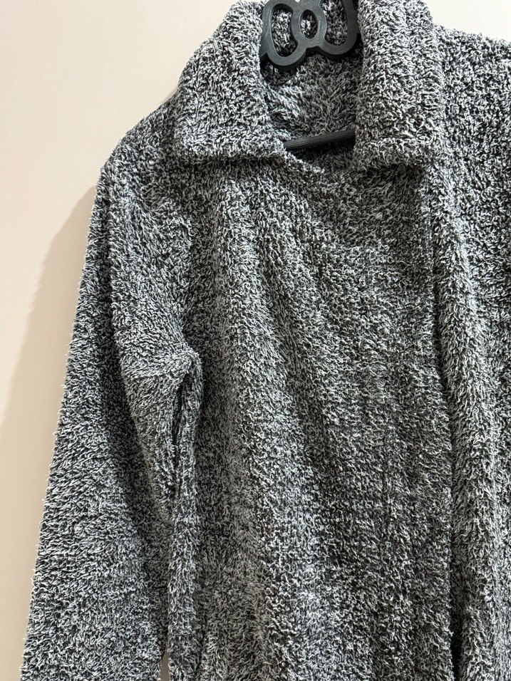 Gri Uzun Peluş Kadın Kaban - Görsel 5