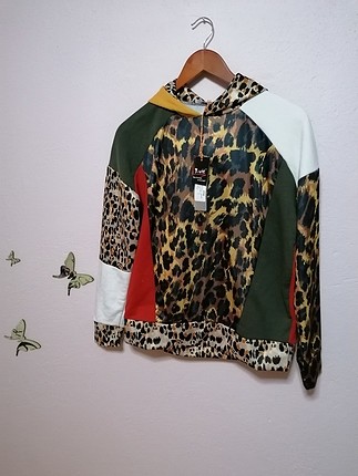 leopar desenli renkli sweatshirt 