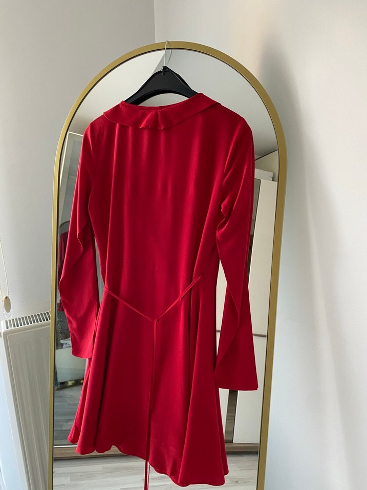 Parizyen Stil H&M Marka Kırmızı Kısa Elbise - Görsel 5