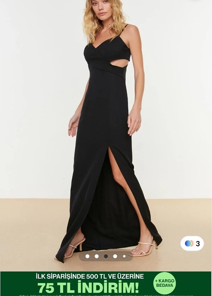 Pencere detaylı siyah abiye elbise - Görsel 2