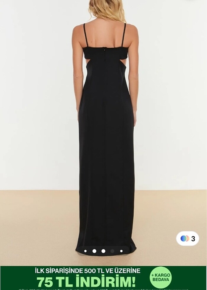 Pencere detaylı siyah abiye elbise - Görsel 4