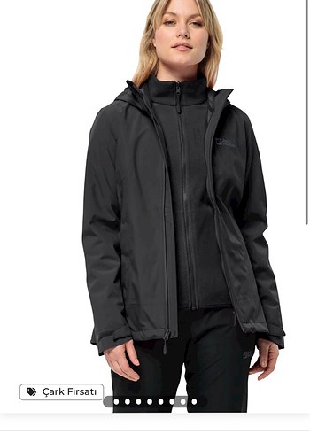 Jack wolfskin 3in 1 outdoor siyah kadın mont