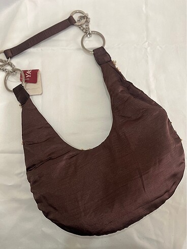 American Vintage Kahverengi işlemeli vintage ithal baget kol çantası