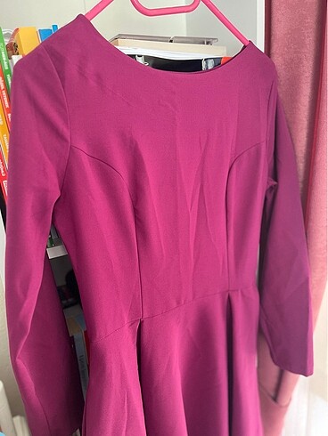 Zara Deniz butik mor volanlı kloş midi abiye elbise