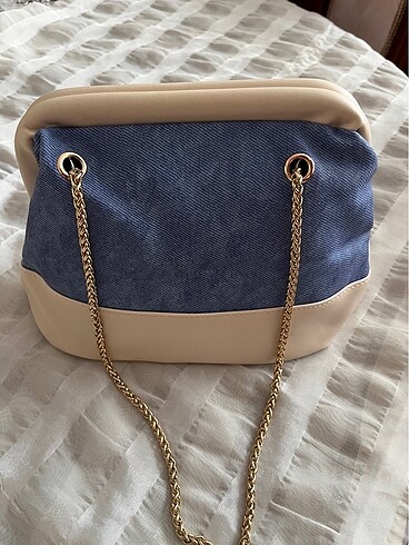 Denim zincirli clutch/kol çantası