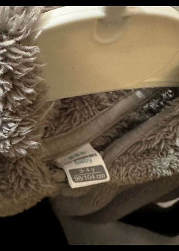 Kapüşonlu Gri Erkek Çocuk Peluş Mont - Görsel 2