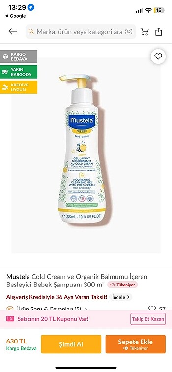 Beden Renk Mustela cold cream serisi şampuan ve losyon