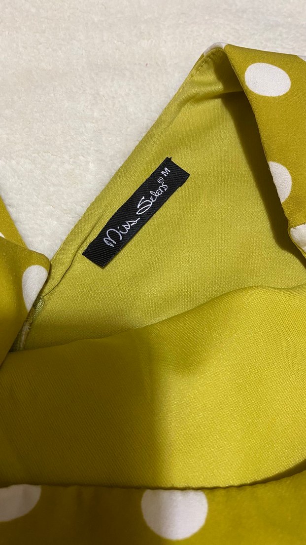 Sarı Puantiyeli Midi Bohem Elbise - Görsel 4