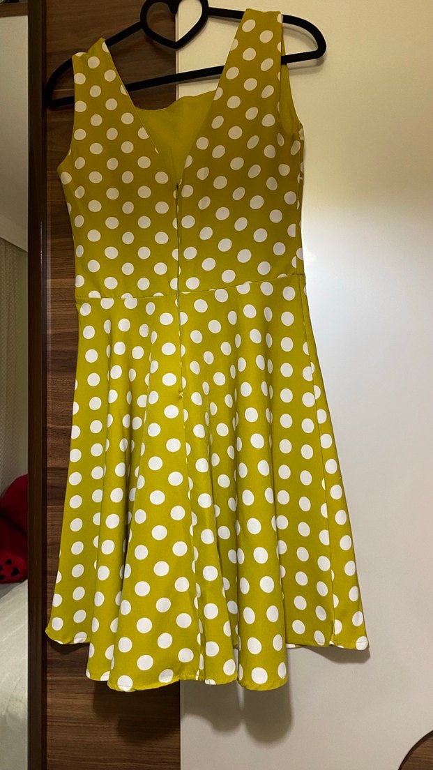 Sarı Puantiyeli Midi Bohem Elbise - Görsel 2