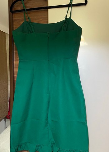 Yeşil Drapeli Midi İnce Askılı Elbise - Görsel 2