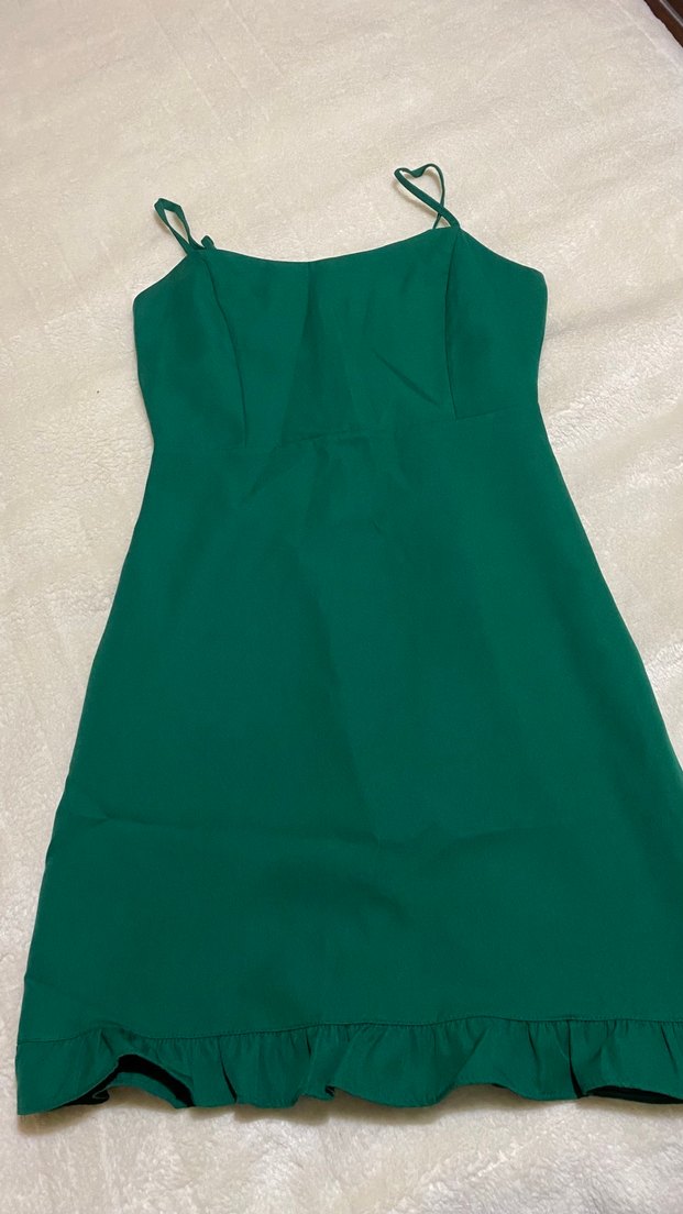 Yeşil Drapeli Midi İnce Askılı Elbise - Görsel 3